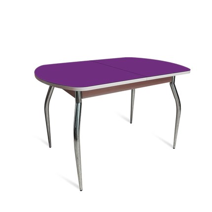 Кухонный раскладной стол ПГ мини СТ2, дуб молочный/фиолетовое стекло/35 хром гнутые металл в Кушве - изображение