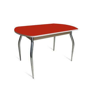 Обеденный стол ПГ-06 СТ2, белое ЛДСП/алое стекло/35 хром гнутые металл в Красноуфимске