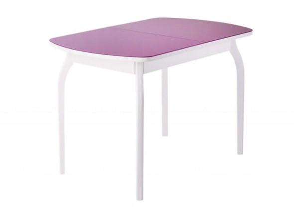 Раздвижной стол ПГ-мини, матовое фиолетовое стекло, ноги гнутые массив белый в Первоуральске - изображение