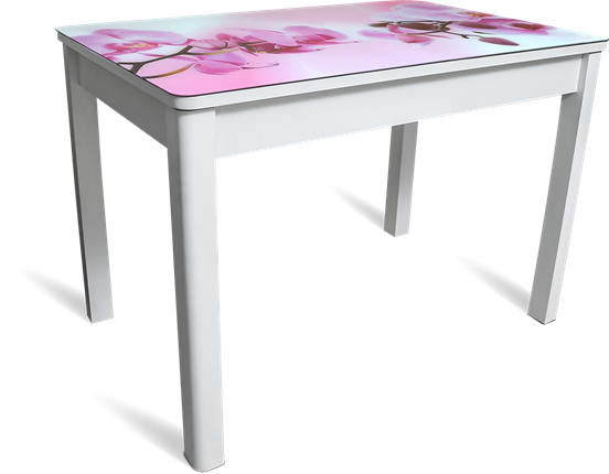 Кухонный раздвижной стол Айсберг мини СТФ, белое лдсп/орхидея/40 прямые массив белые в Ревде - изображение