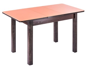 Обеденный раздвижной стол Айсберг-01 СТ1, венге ЛДСП/стекло оранжевое/42 прямые массив венге в Кушве
