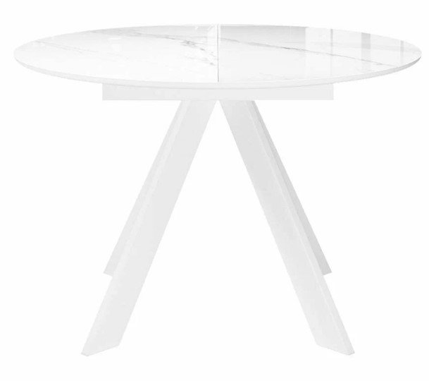 Стол на кухню раздвижной DikLine SFC110 d1100 стекло Оптивайт Белый мрамор/подстолье белое/опоры белые в Первоуральске - изображение 3