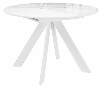 Стеклянный обеденный стол раздвижной DikLine SFC110 d1100 стекло Оптивайт Белый мрамор/подстолье белое/опоры белые в Красноуфимске