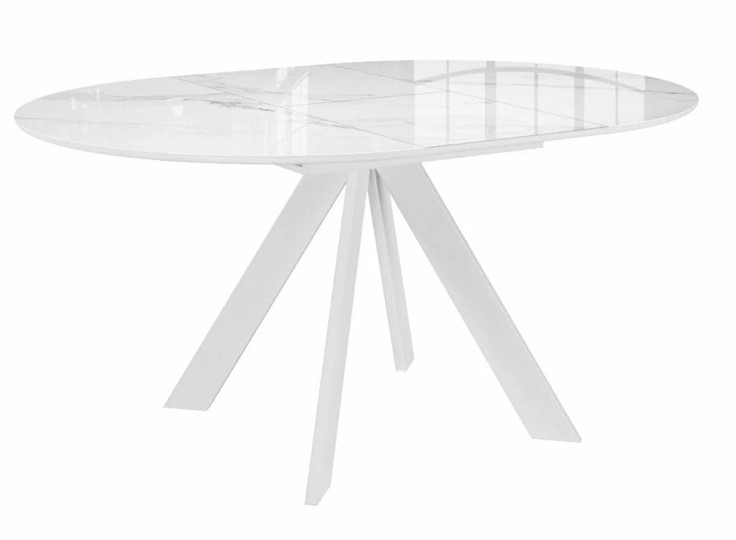 Стол на кухню раздвижной DikLine SFC110 d1100 стекло Оптивайт Белый мрамор/подстолье белое/опоры белые в Первоуральске - изображение 4