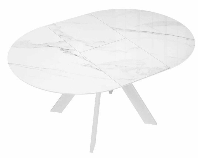 Стол на кухню раздвижной DikLine SFC110 d1100 стекло Оптивайт Белый мрамор/подстолье белое/опоры белые в Первоуральске - изображение 5