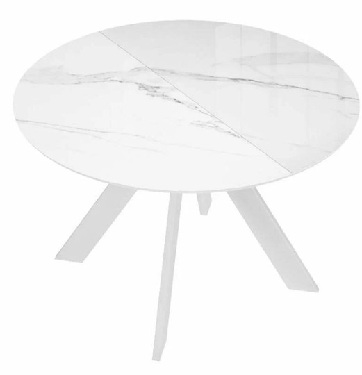 Стол на кухню раздвижной DikLine SFC110 d1100 стекло Оптивайт Белый мрамор/подстолье белое/опоры белые в Первоуральске - изображение 6