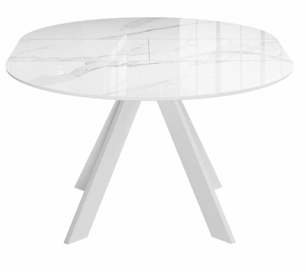 Стол на кухню раздвижной DikLine SFC110 d1100 стекло Оптивайт Белый мрамор/подстолье белое/опоры белые в Первоуральске - изображение 7