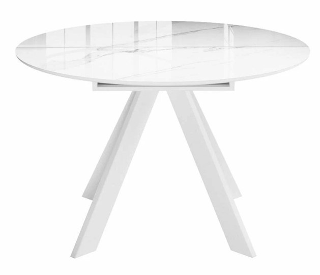 Стол на кухню раздвижной DikLine SFC110 d1100 стекло Оптивайт Белый мрамор/подстолье белое/опоры белые в Первоуральске - изображение 8