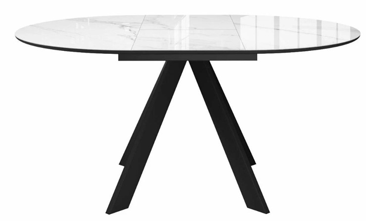 Стол на кухню раздвижной  DikLine SFC110 d1100 стекло Оптивайт Белый мрамор/подстолье черное/опоры черные в Качканаре - изображение 3