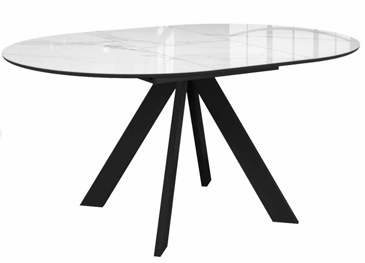 Стол на кухню раздвижной  DikLine SFC110 d1100 стекло Оптивайт Белый мрамор/подстолье черное/опоры черные в Качканаре - изображение 4