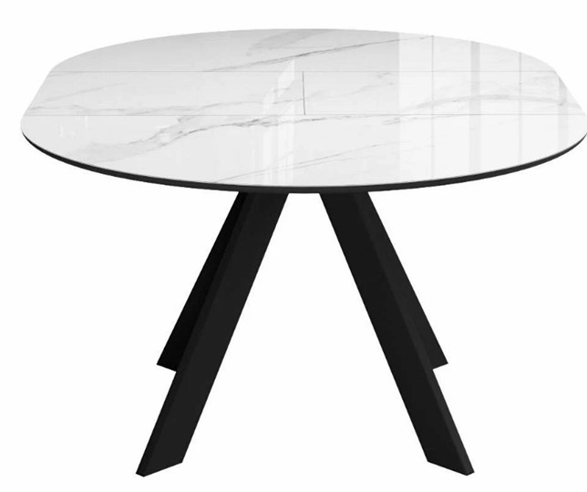 Стол на кухню раздвижной  DikLine SFC110 d1100 стекло Оптивайт Белый мрамор/подстолье черное/опоры черные в Первоуральске - изображение 5