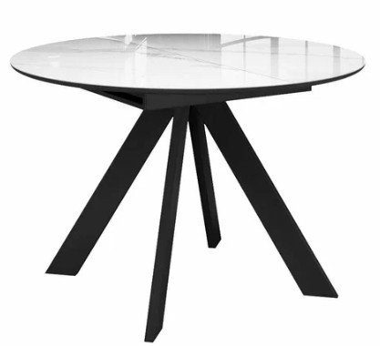 Стол на кухню раздвижной  DikLine SFC110 d1100 стекло Оптивайт Белый мрамор/подстолье черное/опоры черные в Качканаре - изображение