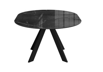 Стол обеденный раздвижной DikLine SFC110 d1100 стекло Оптивайт Черный мрамор/подстолье черное/опоры черные в Первоуральске