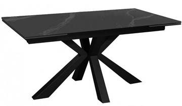 Керамический обеденный стол раздвижной DikLine SFE140 Керамика Черный мрамор/подстолье черное/опоры черные (2 уп.) в Екатеринбурге