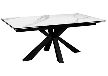 Стол обеденный раздвижной DikLine SFE160 Керамика Белый мрамор/подстолье черное/опоры черные (2 уп.) в Ревде - предосмотр 1
