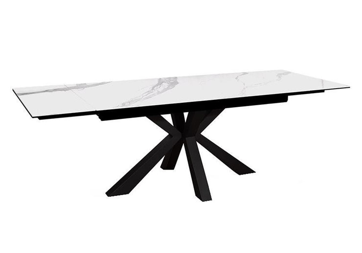 Стол обеденный раздвижной DikLine SFE160 Керамика Белый мрамор/подстолье черное/опоры черные (2 уп.) в Ревде - изображение 2