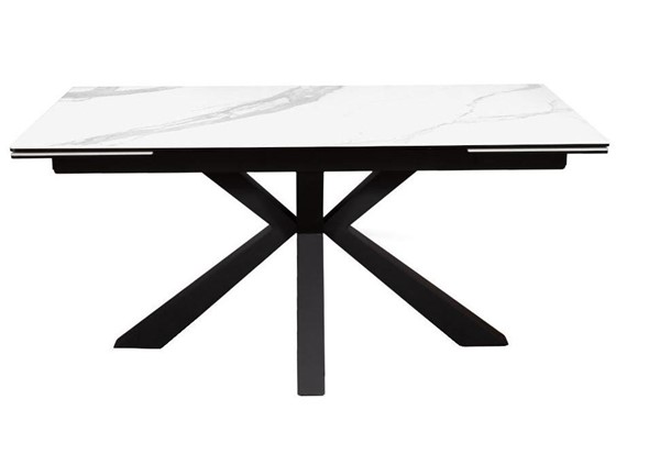 Стол обеденный раздвижной DikLine SFE160 Керамика Белый мрамор/подстолье черное/опоры черные (2 уп.) в Ревде - изображение