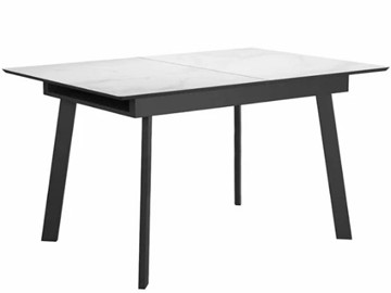 Стеклянный стол раздвижной DikLine SFH125 стекло Оптивайт Белый мрамор/подстолье черное в Полевском