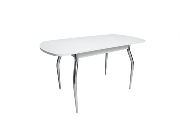 Кухонный раздвижной стол ПГ-01 ЛДСП, белый ЛДСП/35 гнутые фигурные металл хром в Ревде