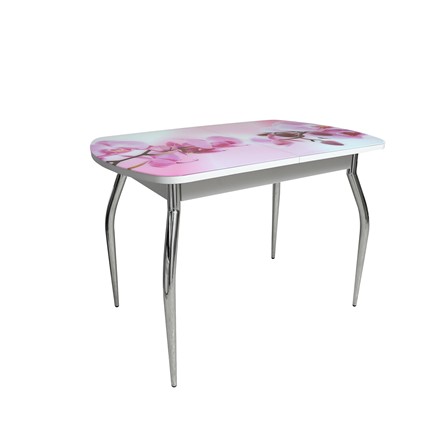 Кухонный стол раздвижной ПГ-02СТФ белое/орхидея/хром фигурные в Кушве - изображение