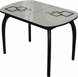 Кухонный раскладной стол Ривьера мини дерево №1, Рисунок квадро (стекло белое/черный/черный) в Кушве