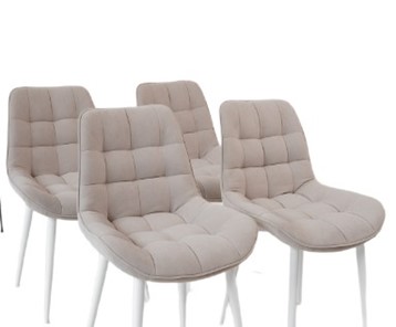 Комплект из 4-х  мягких стульев для кухни Комфорт бежевый белые ножки в Екатеринбурге