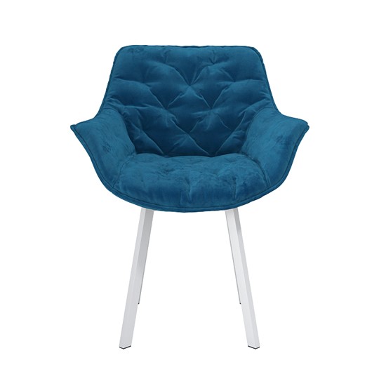 Обеденный стул Квинта, велюр тенерифе океан/Цвет металл белый в Ревде - изображение 1