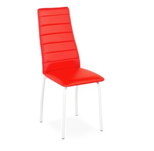 Обеденный стул Волна, прошивка горизонтально, каркас металл белый, экотекс красный в Екатеринбурге