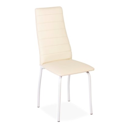 Обеденный стул Волна, прошивка горизонтально, каркас металл белый, экотекс крем в Екатеринбурге - изображение