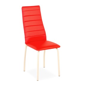 Обеденный стул Волна, прошивка горизонтально, каркас металл бежевый, экотекс красный в Каменске-Уральском