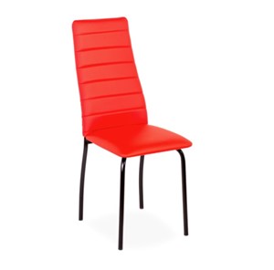 Обеденный стул Волна, прошивка горизонтально, каркас металл черный, экотекс красный в Каменске-Уральском