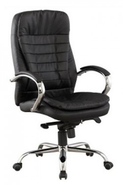 Кресло компьютерное J 9031-1 нат. кожа /хром, черный в Ревде - изображение