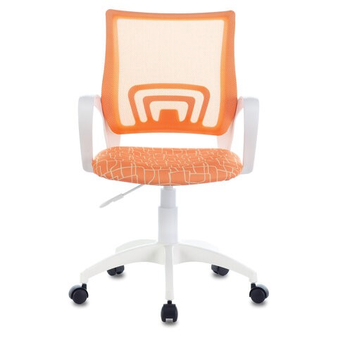Кресло офисное Brabix Fly MG-396W (с подлокотниками, пластик белый, сетка, оранжевое с рисунком "Giraffe") 532402 в Первоуральске - изображение 2
