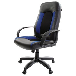Кресло офисное Brabix Strike EX-525 (экокожа черная, ткань черная/синяя, TW) в Екатеринбурге - предосмотр 1
