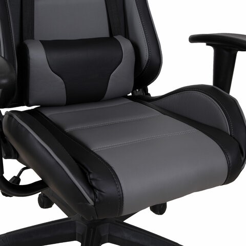 Компьютерное кресло Brabix GT Racer GM-100 (две подушки, экокожа, черное/серое) 531926 в Ревде - изображение 8