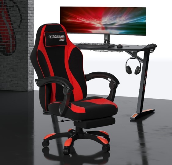 Игровое кресло CHAIRMAN GAME 35 с выдвижной подставкой для ног Ткань  черная / Ткань красная в Екатеринбурге - изображение 6