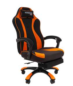 Игровое кресло CHAIRMAN GAME 35 с выдвижной подставкой для ног Ткань черная / Ткань оранжевая в Каменске-Уральском
