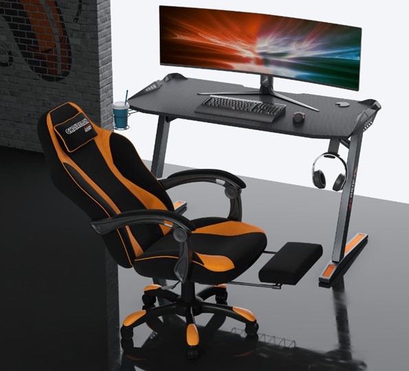 Игровое кресло CHAIRMAN GAME 35 с выдвижной подставкой для ног Ткань черная / Ткань оранжевая в Екатеринбурге - изображение 3