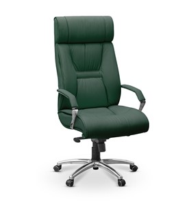 Офисное кресло Олимп X (подлокотники хром) натуральная кожа с компаньоном / зеленая NL30 в Каменске-Уральском
