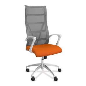 Кресло для руководителя Топ X белый каркас, сетка/ткань TW / серая/оранжевая в Екатеринбурге