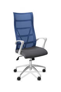 Кресло для руководителя Топ X белый каркас, сетка/ткань Bahama / синяя/серая в Екатеринбурге