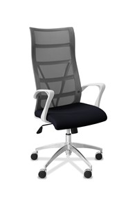 Кресло офисное Топ X белый каркас, сетка/ткань TW / серая/черная в Екатеринбурге