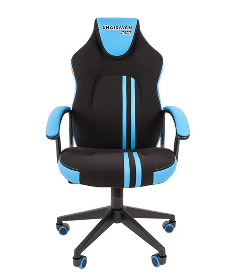 Кресло игровое CHAIRMAN GAME 26  Экокожа - Ткань стандарт. Черный/голубой в Екатеринбурге - изображение 2