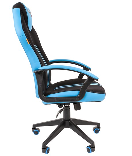 Кресло игровое CHAIRMAN GAME 26  Экокожа - Ткань стандарт. Черный/голубой в Екатеринбурге - изображение 3