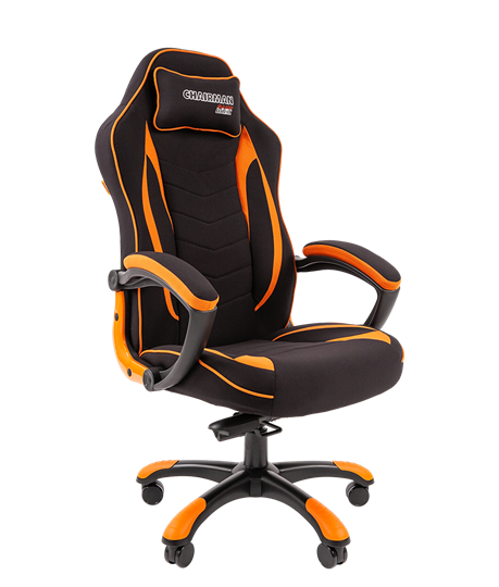 Кресло игровое CHAIRMAN GAME 28 Полиэстер комбинированная ткань оранжевый/черный в Каменске-Уральском - изображение 1