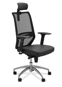 Офисное кресло для руководителя Aero lux с подголовником, сетка/экокожа / черная/черная CN1114 в Ревде