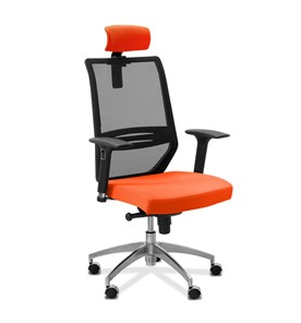 Кресло для руководителя Aero lux с подголовником, сетка/ткань TW / черная/ оранжевая в Кушве