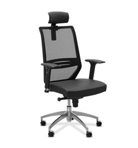 Кресло для руководителя Aero lux с подголовником, сетка/ткань TW / черная/черная в Ревде