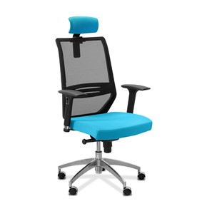 Офисное кресло для руководителя Aero lux с подголовником, сетка/ткань TW / черная/голубая в Краснотурьинске