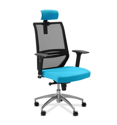 Офисное кресло для руководителя Aero lux с подголовником, сетка/ткань TW / черная/голубая в Каменске-Уральском - изображение